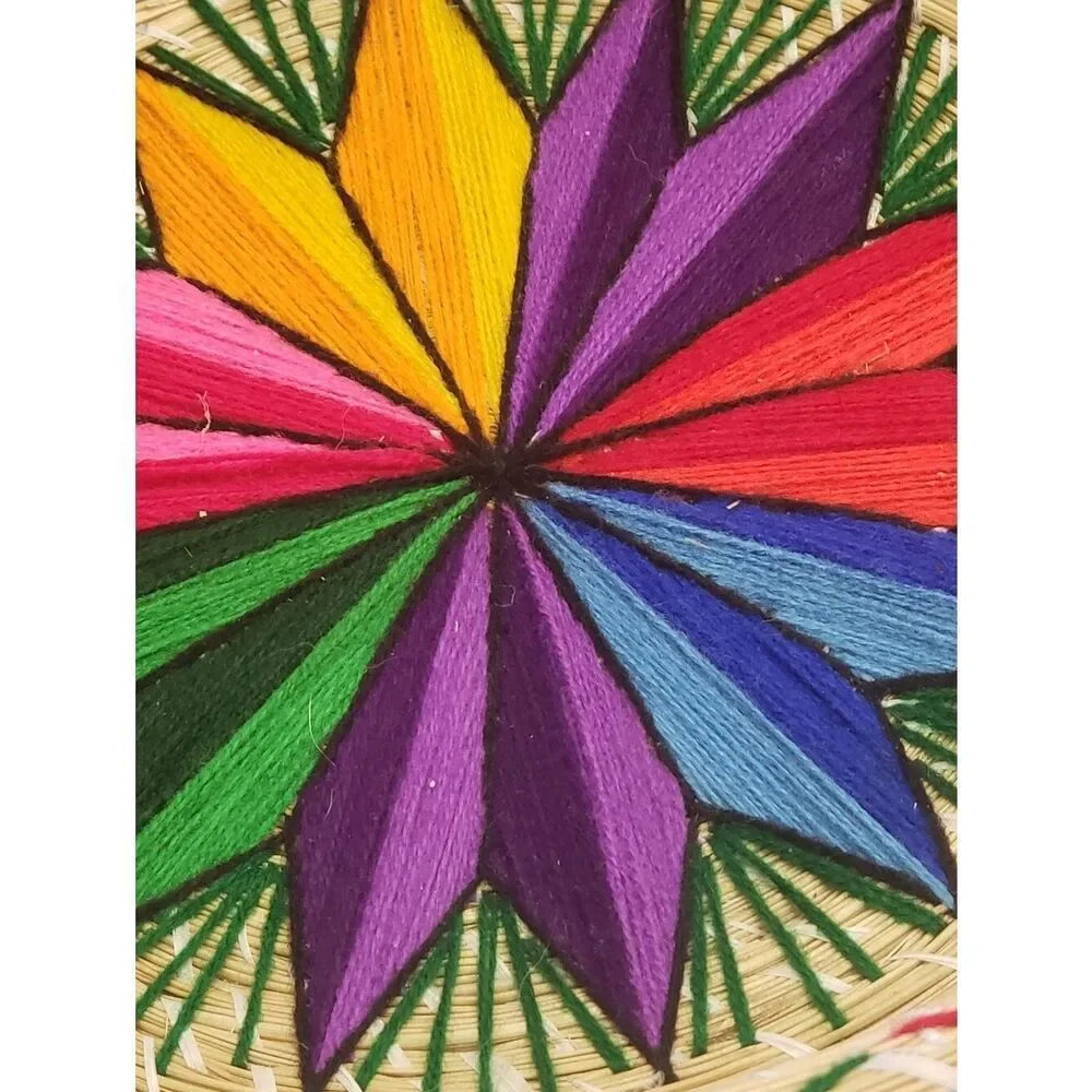 Handwoven Basket With Handles Colorful Embroidered